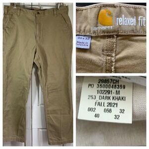 Carhartt Mens Relaxed Fit‎ Work Pants Dark Khaki 40x32 Cotton Blend Casual